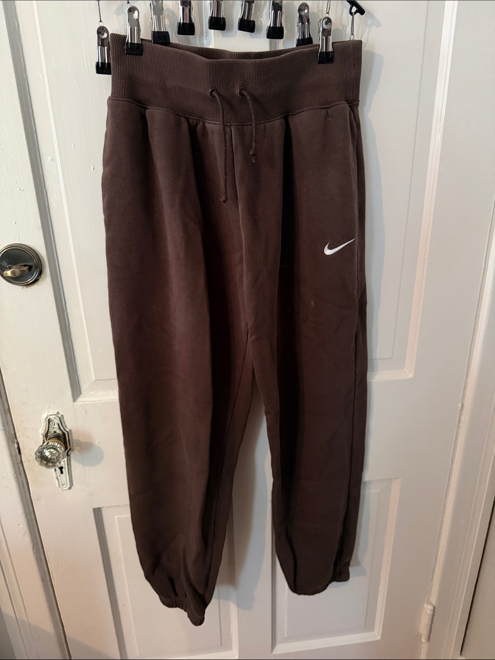Nike women’s  Dark Brown Fleece Joggers with White Swoosh
